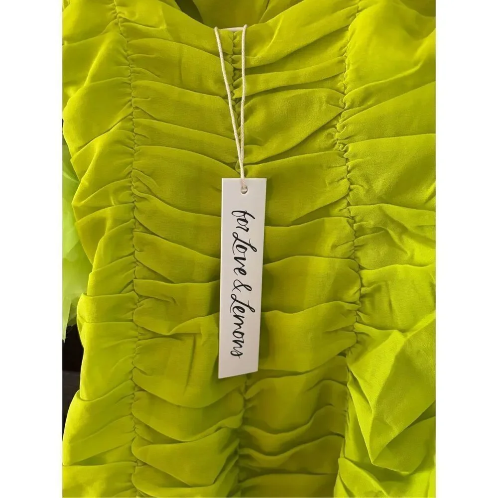 NWT For Love & Lemons Lorlai Green Ruched Bodycon Mini Dress Size XS - Picture 7 of 9